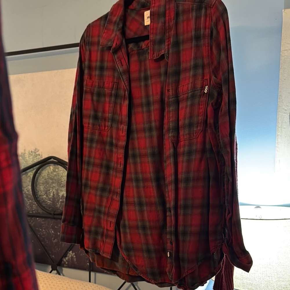 Vans Red and Black Plaid Button Down Shirt
